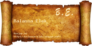 Balassa Elek névjegykártya